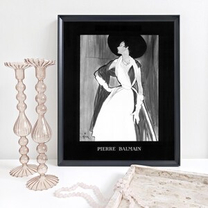 Pierre Balmain Dress with Hat by René Gruau 1953, Fashion Illustration, Fashion Art, 16x20 Inch Print, Vintage Fashion Print, 1950s Fashion