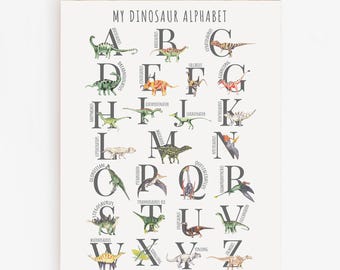 Dinosaur Alphabet Wall Art, Printable Dinosaur Poster, Dinosaur A - Z Artwork, Dino Boy&#39;s Room Decor, Toddler Room Picture, Nursery Art 02A