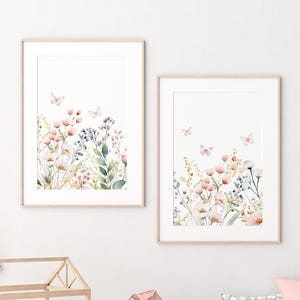 Wildflower kinderkamer muurkunst printables, meisjeskamer prints, bloemen muurdecoratie, set 2 05A