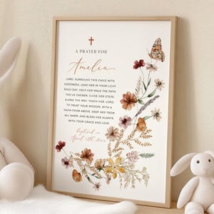 Wildflower Baptism Prayer Art, Personalized Baptism Gift Girl, Printable Christening Gift, Custom Prayer Sign, Baby Dedication Picture 15A