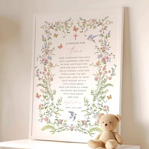 Personalized Baptism Gift Girl Christening Gift, Printable Baptism Prayer Sign, Floral Christening Prayer Art, Baby Dedication Picture 11A