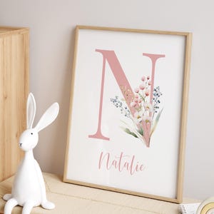 Arte com nome personalizado para menina, pôster com inicial de flores silvestres para impressão, arte floral para quarto de menina, arte com letras, decoração personalizada para quarto, 05A