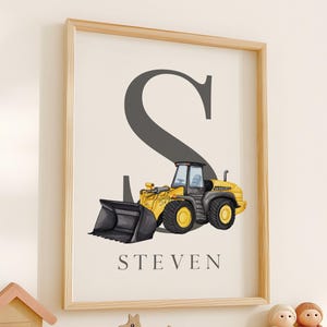 Arte de pared con nombre de construcción, póster de monograma de construcción imprimible, impresión inicial de construcción, arte personalizado para habitación de niño, arte con letras, 08A