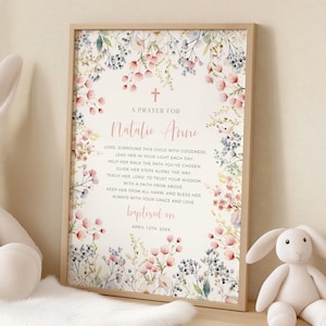 Wildflower Baptism Prayer Wall Art Girl, Personalized Christening Gift, Printable Baptism Gift, Custom Prayer Sign, Dedication Picture, 05A