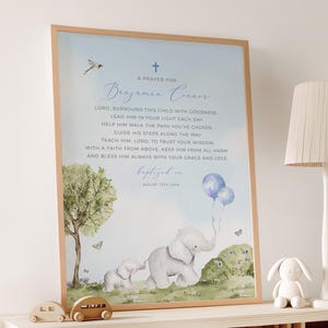 Taufgeschenk Junge, Druckbares Elefant Gebetszeichen, Taufe Kunst, Baby Widmung Bild 21A