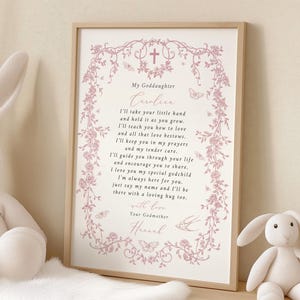 Pink Toile Goddaughter Christening Gift from Godmother Chinoiserie Baptism Goddaughter Gift, Printable Baptism Gift from Godparents Poem 10A