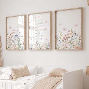 Wildflower Affirmation Nursery Prints, Boho Girls Room Decor, Printable Floral Art Set 3, 05A