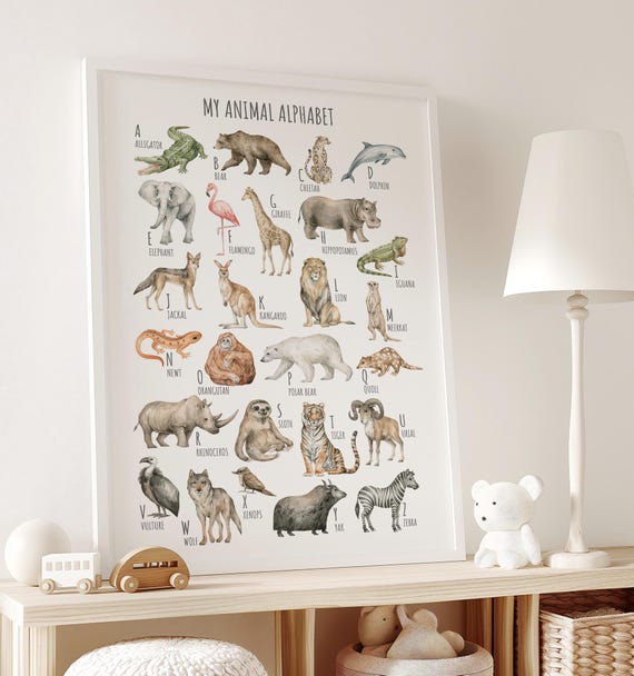 Animal Alphabet Poster, Printable Animal Alphabet Wall Art, Animal