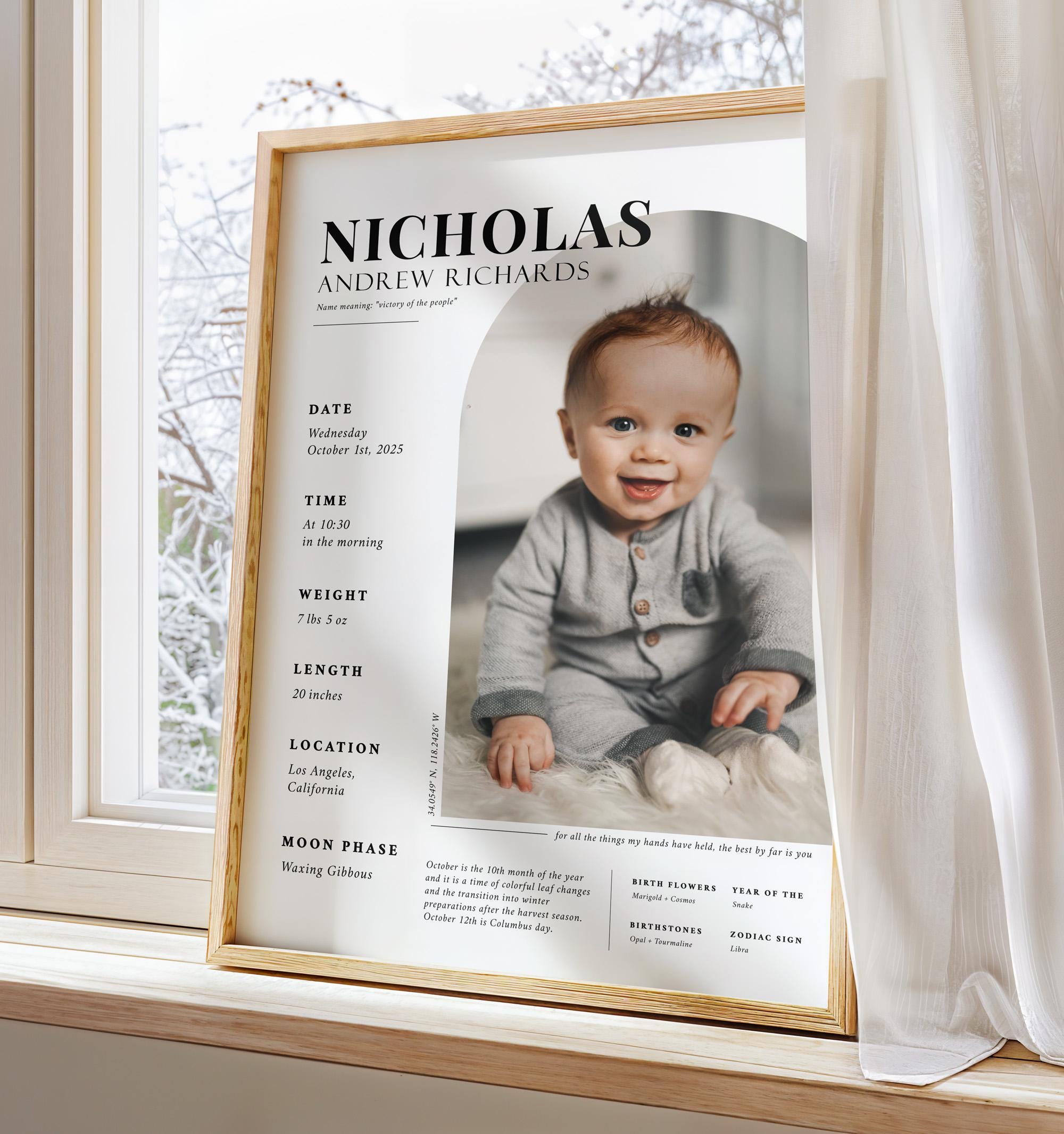 Modern Birth Stats Art, Printable Baby Stats Poster, Newborn Gift ...