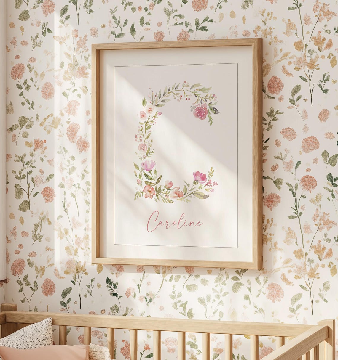 Floral Initial Nursery Art, Personalized Girl's Room Decor, Printable ...