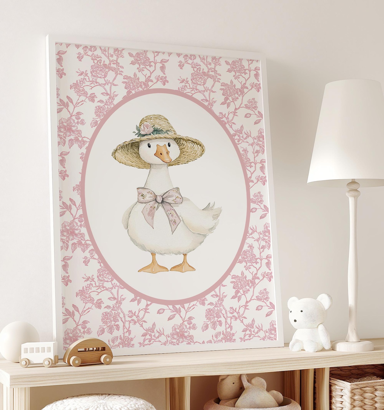 Silly Goose Nursery Art, Printable Bow Wall Decor, Pink Toile Prints ...