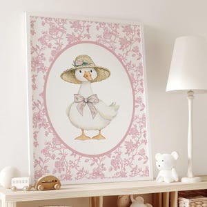 Silly Goose Nursery Art, Printable Bow Wall Decor, Pink Toile Prints ...