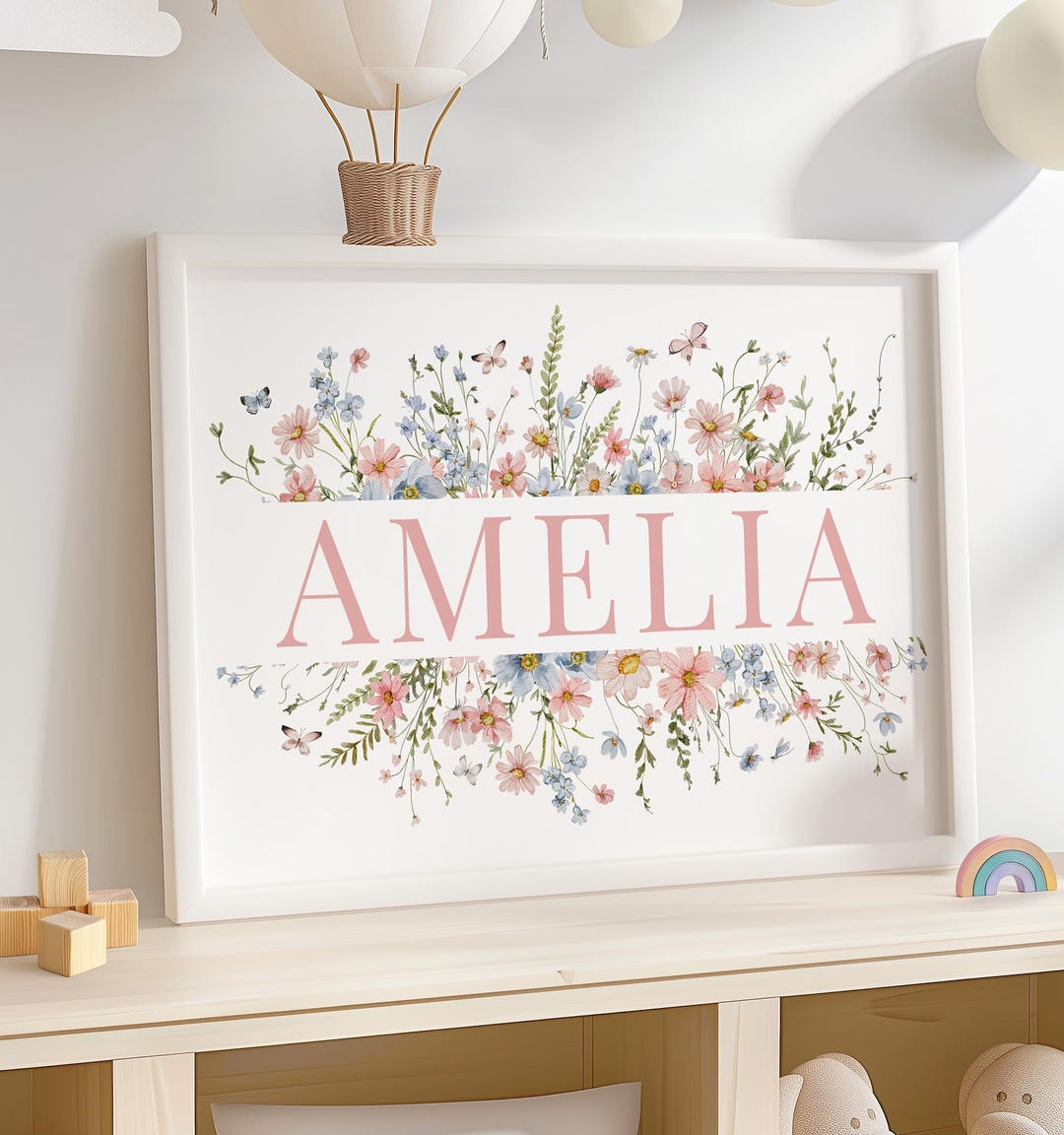 Custom Name Print Girl, Wildflower Nursery Art, Floral Wall Decor ...