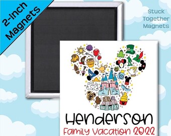 Set of TEN Family Vacation Magnets - Disney Vaca - 2 Inch Square Magnets