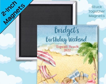 Set of TEN Vacation Favors - Beach Vacation Magnets - 2 Inch Square Magnets