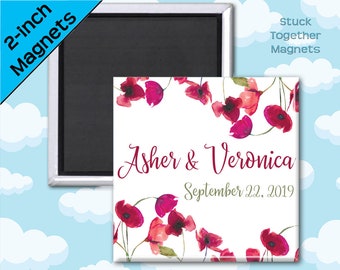 Watercolor Poppies Wedding Favor Magnets - 2 Inch Square Magnets - Poppy Favors - Personalized Favors