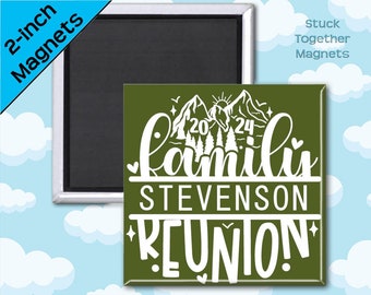 Family Reunion Magnet Favors - 2 Inch Square Magnets - Mountains - Personalized Favors - Your Family Name