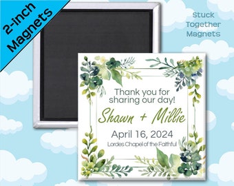 Eucalyptus Wedding Favor Magnets - Greenery - 2 Inch Square Magnets - Personalized Favors