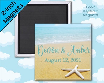 Beach Wedding Favor Magnets - Starfish - 2 Inch Square Magnets - Personalized Favors