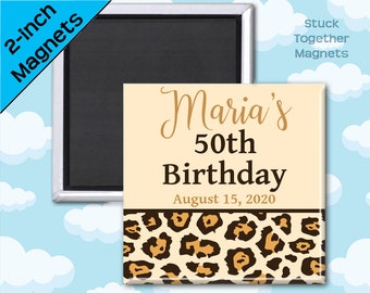 Animal Print Birthday Favor Magnets - 2 Inch Square Magnets - Personalized Favors