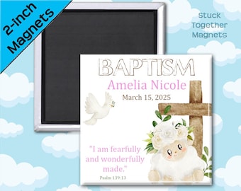 Baptism Magnet Favors - 2 Inch Square Magnets - Baby Baptism - Pink Blue Neutral