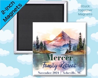 Family Retreat Favor Magnets - Mountains - 2 Inch Square Magnets - Personalized Favors