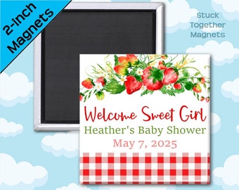 Strawberry Baby Shower Favor Magnets - Two Inch Square Magnets - Strawberries - Spring