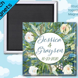 Bohemian Wedding Favor Magnets - Greenery Frame - 2 Inch Square Magnets - Floral Wedding Favors - Personalized Favors