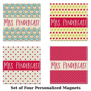 Personalized Name Magnets - Teacher - Apples - Set of Four Custom Magnets