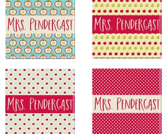 Personalized Name Magnets - Teacher - Apples - Set of Four Custom Magnets