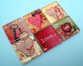 Love Magnets - Hearts - Inch Square Glass - Set of Six