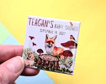 Personalized Woodland Baby Shower Favor Magnets - Forest Animals - Mushrooms - Fox