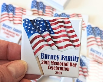 Family Reunion Magnet Favors - 4th of July Celebration Favors - 2 Inch Square Magnets - American Flag - Personalized Favors