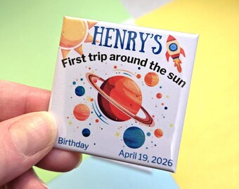 Personalized 1st Birthday Magnets - First Trip Around the Sun - Space - Rocket - Planets
