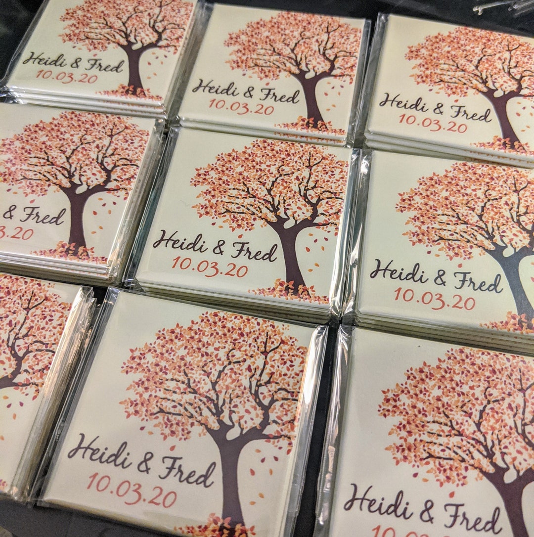 Fall Wedding Favor Magnets - Tree in Autumn Colors - 2 Inch Squares ...