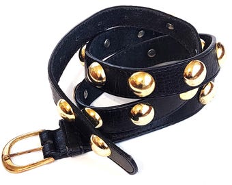 Vintage 80s Studded Faux Leather Belt by David Hicks XS S M, Retro