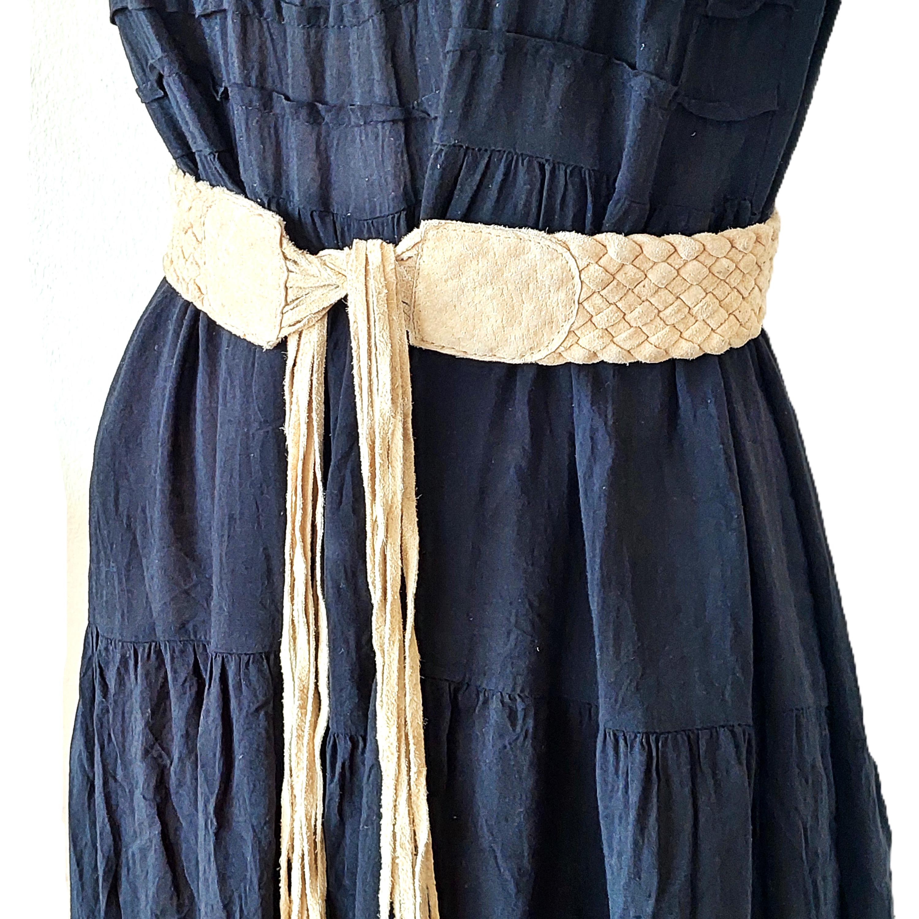 Vintage Braided Tan Suede Leather Belt With Extra Long  display picture 3