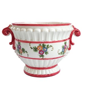 Vintage keramisk planteringskruka italiensk keramik blommig jardiniere cachepot urna med handtag
