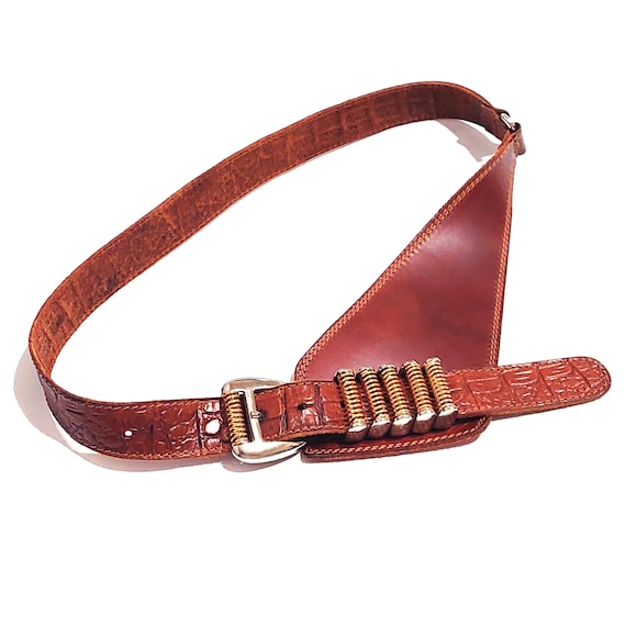 Vintage Wide Leather Waist Belt 80s Cognac Brown Corset  display picture 3