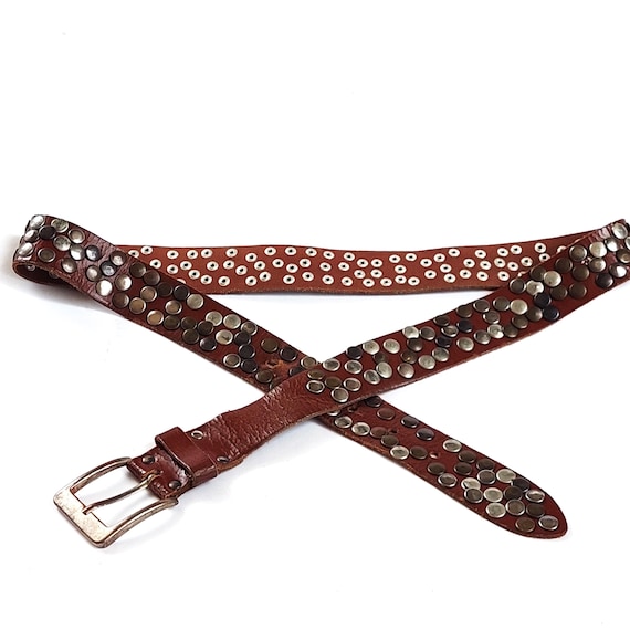 Vintage Studded Leather Belt: Western Rocker Style, Silver  display picture 2