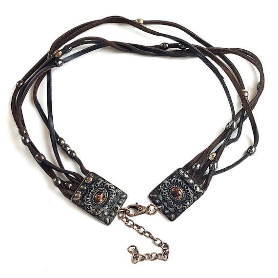 Bohemian Multi Strand Leather Belt With Ornate Pewter  display picture 1