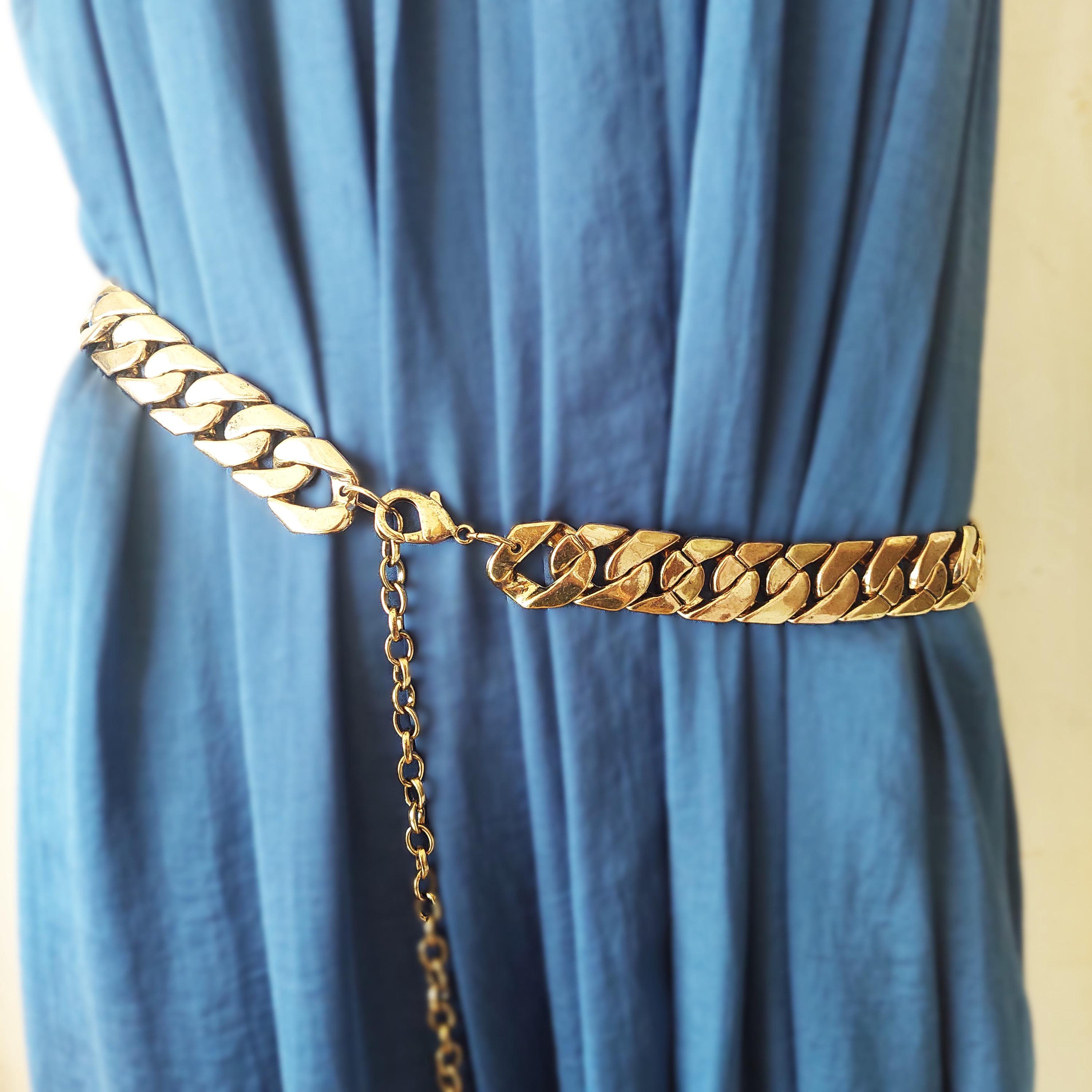 Vintage Golden Metal Chain Link Belt: 80s-90s Adjustable  display picture 1