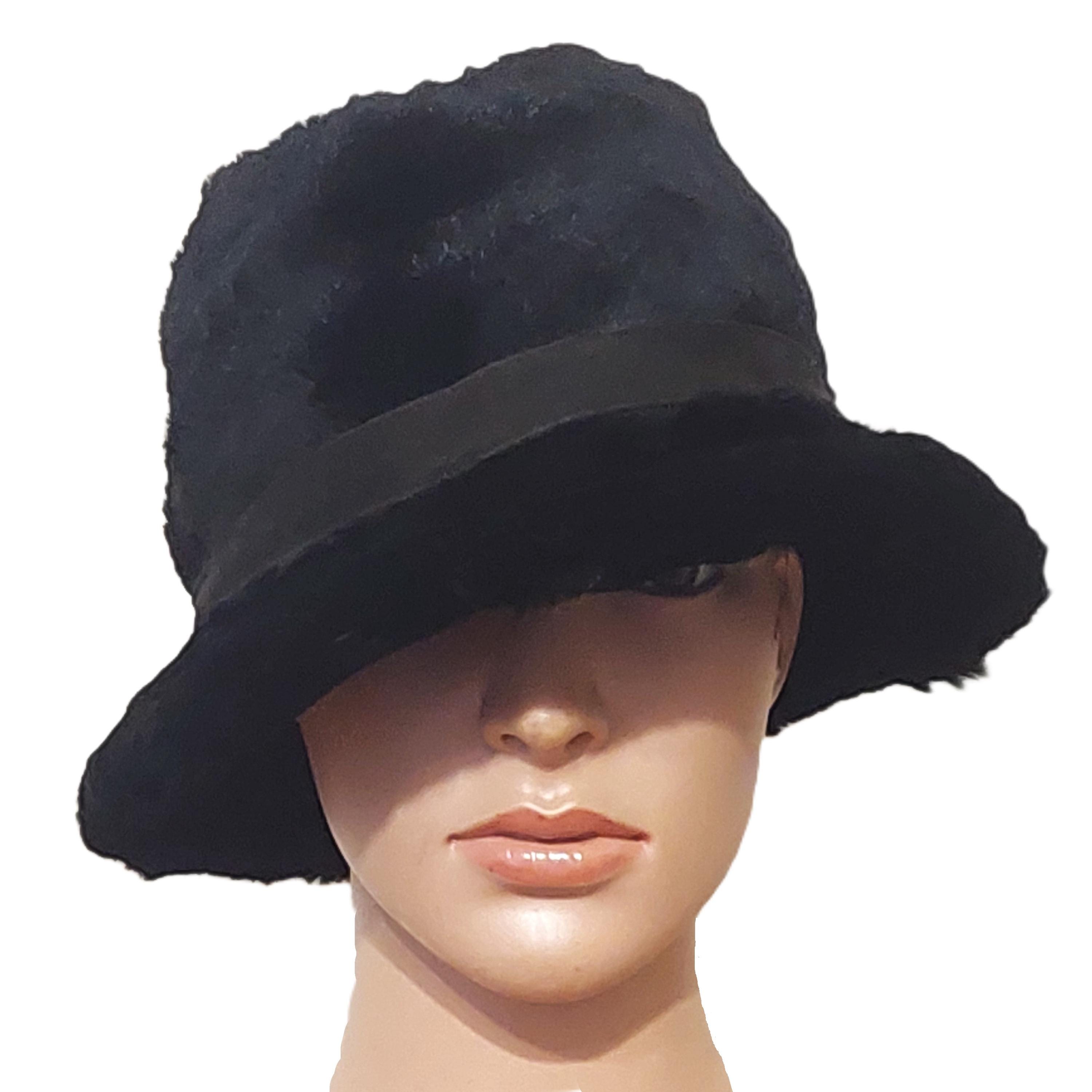 Black Shearling Bucket Hat - Etsy