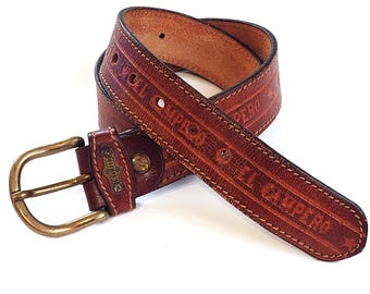 Vintage El Campero Tooled Leather Belt Tan Cognac Brown Logo  display picture 1