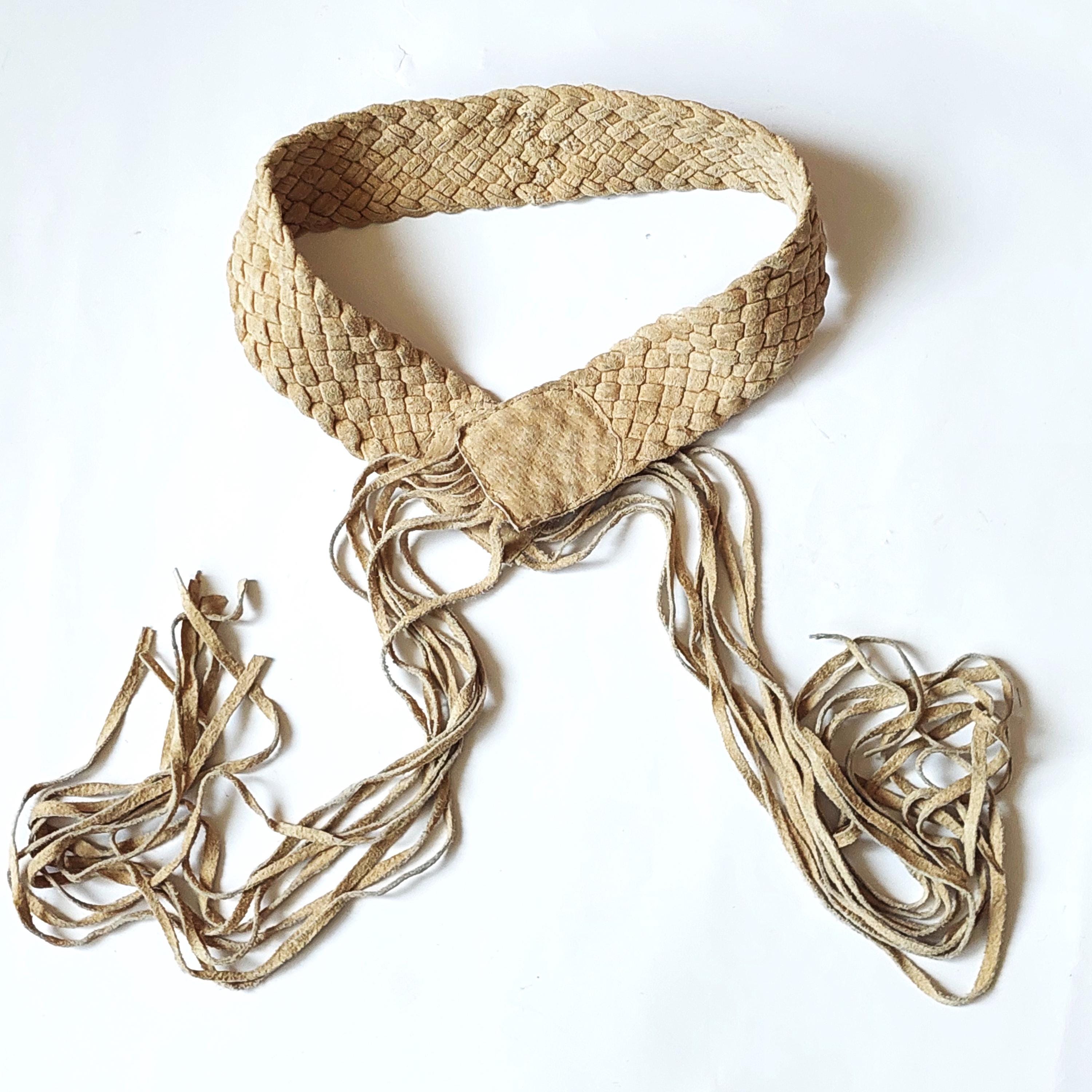 Vintage Boho Western Suede Beaded Concho Belt Tan Tassel Tie Waist Fringe 48\