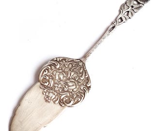 Vintage German Antiko 100 Silverplate Cake Server with Ornate Rose Design Art Nouveau Flatware Wedding Table Serving Utensils