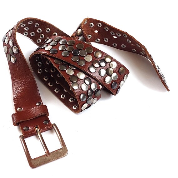 Vintage Studded Leather Belt: Western Rocker Style, Silver  display picture 2