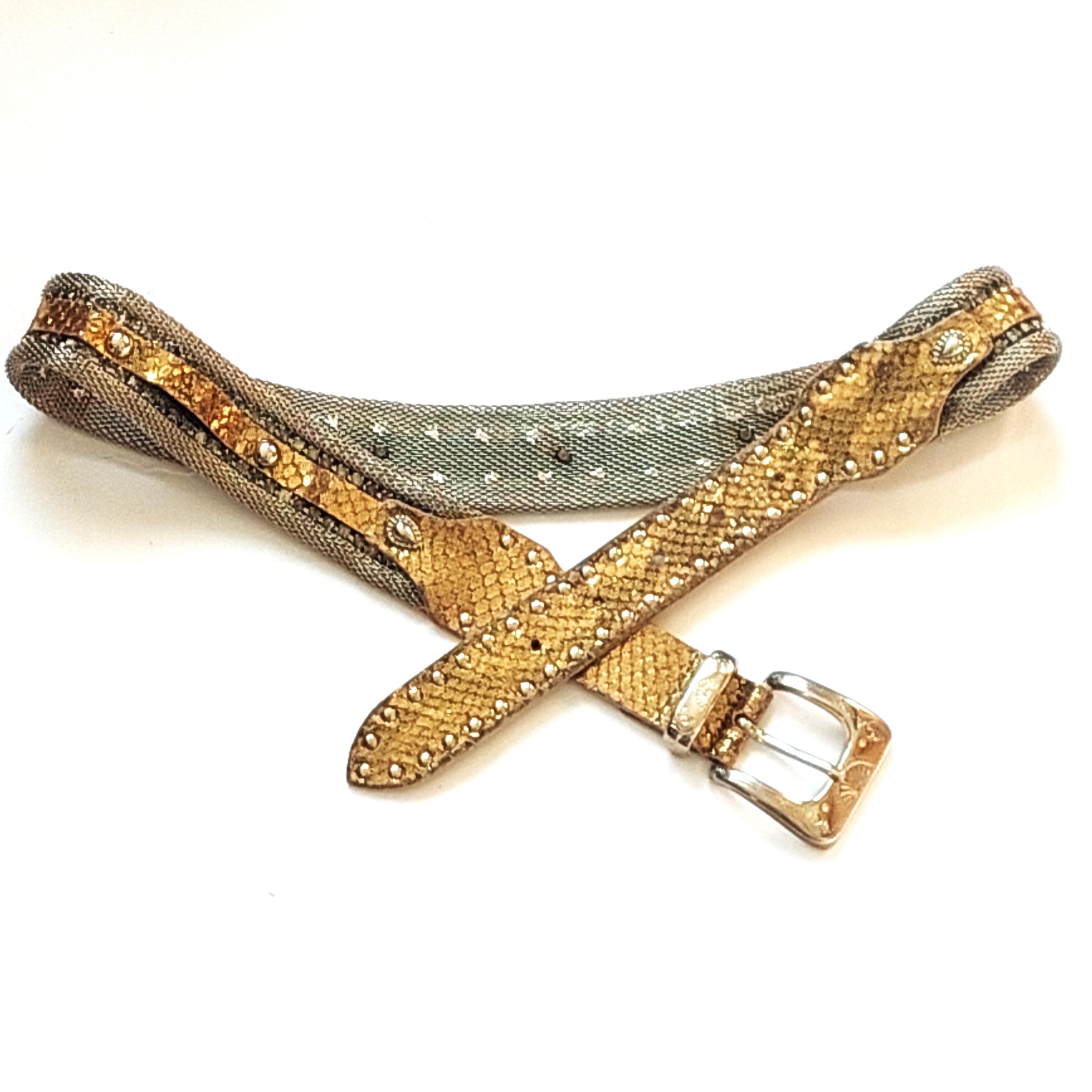 ????? Metallic Snakeskin Italian Leather Belt - NEW (w/o tags) circa 2000\'s vintage Berge snakeskin embossed leather belt with metal and  main image 2