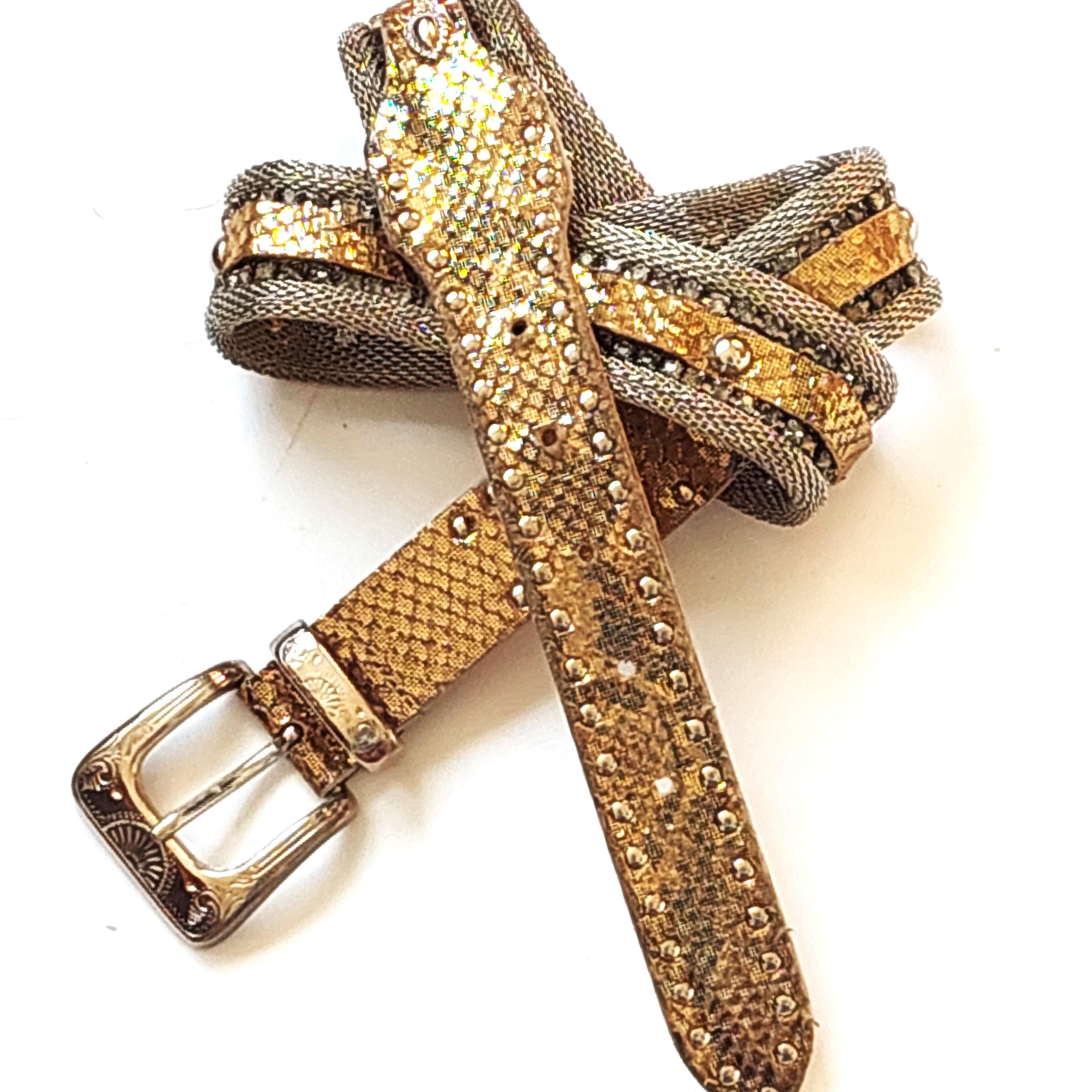 Vintage BERGE Italy Belt Golden Genuine Leather and Silver  display picture 3