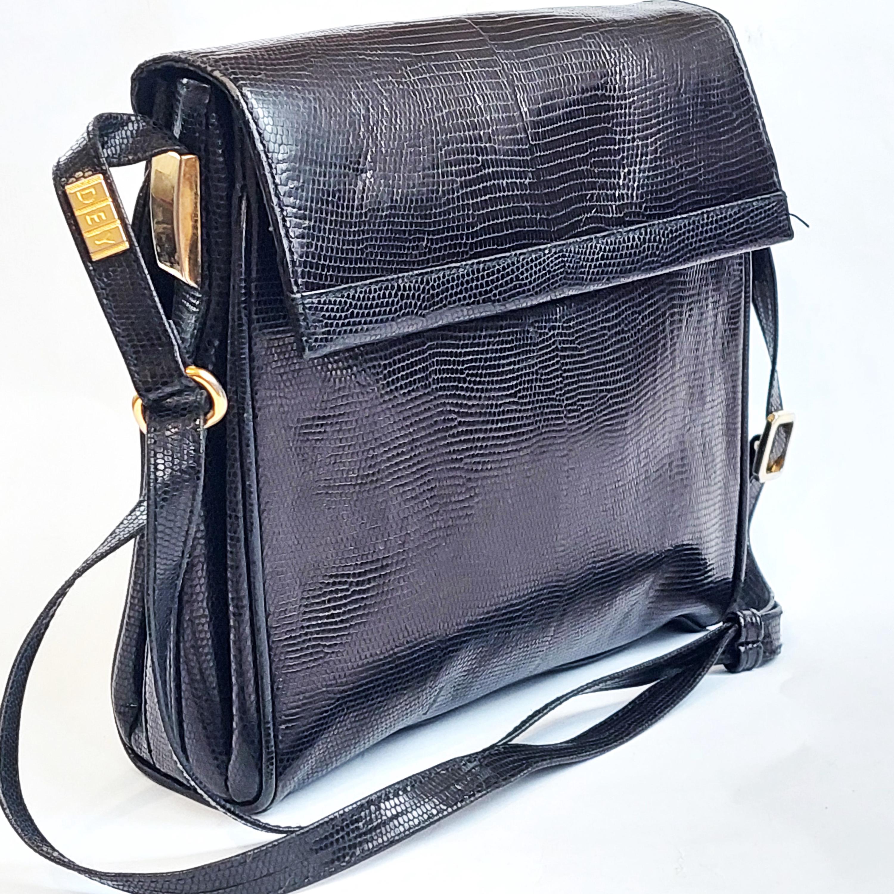Vintage Rolf Dey Leather Shoulder Bag, Black Lizard Embossed  display picture 3